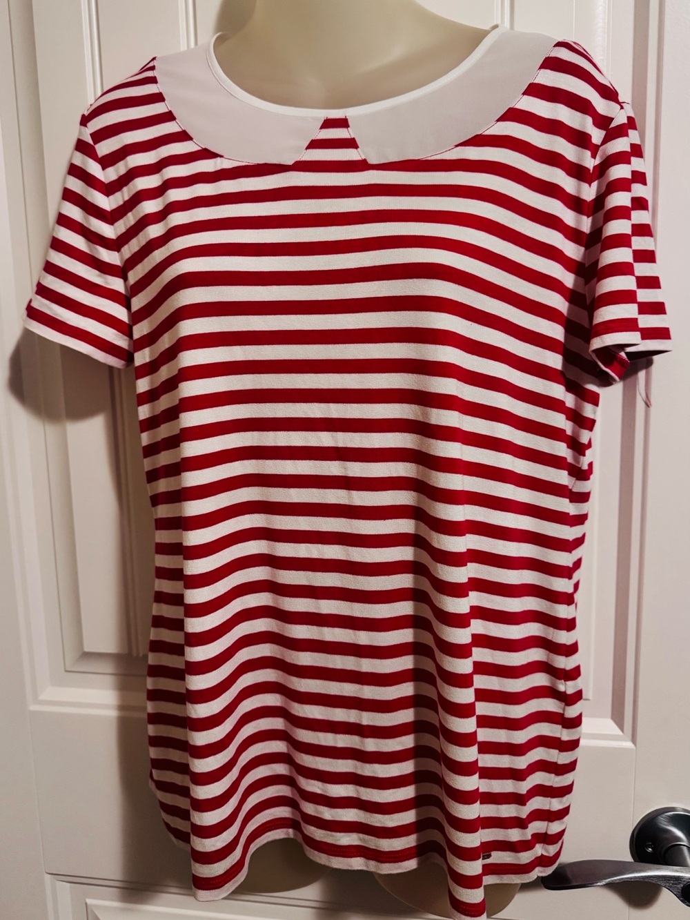 Tommy Hilfiger Red and white  Striped Short Sleeve Tee with Contrast Collar